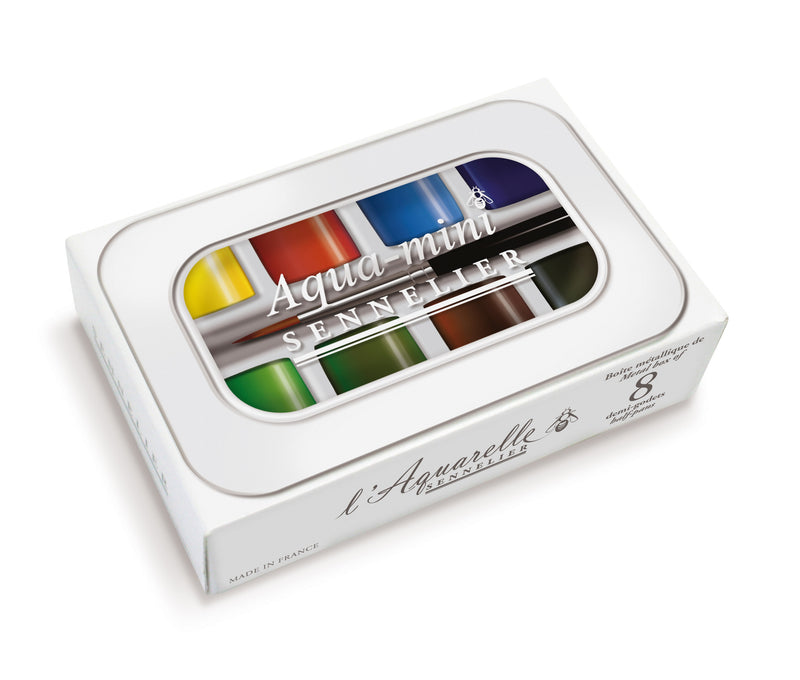 Sennelier Aqua-Mini French Watercolour Tin (Set of 8 + Brush)