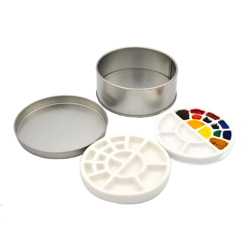 Ceramic Palette Double Round Palette with Metal Tin (9cm) (Set of 2)