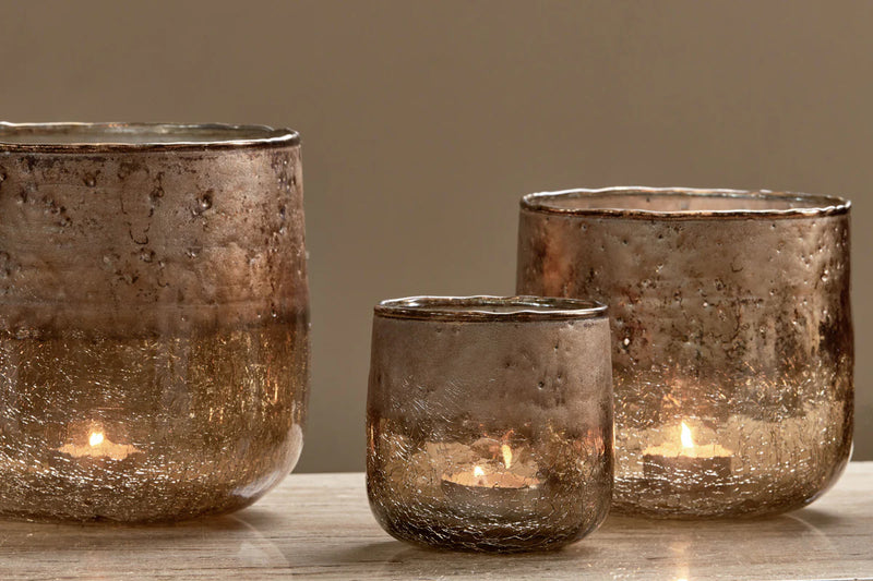 Konara Copper Smoke Glass Tealight Holder