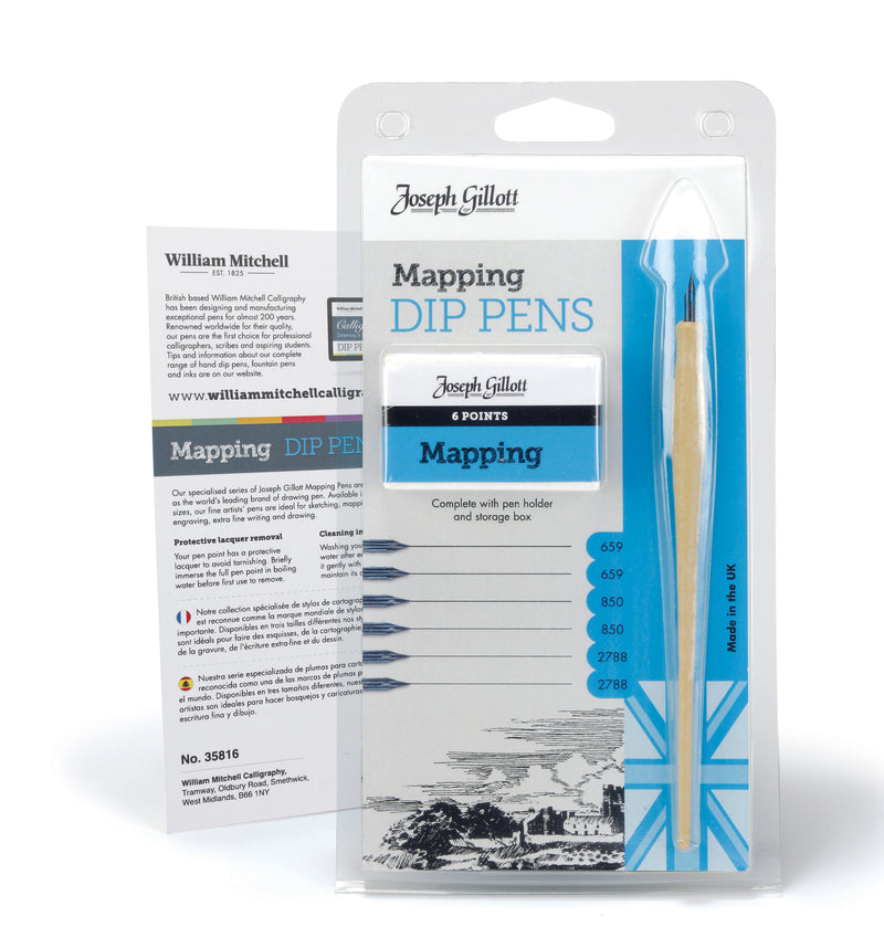 Joseph Gillott Mapping Dip Pens (Set includes 6 points and 1 pen holder)