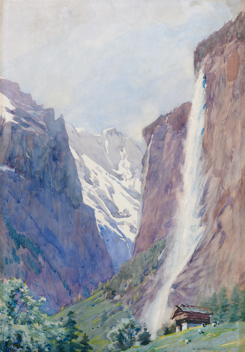 Staubbach Falls, Lauterbrunnen, Switzerland - Original Painting by Alfred Heaton Cooper (1863 - 1929)